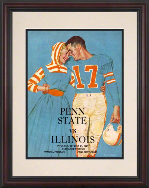 1959 Illinois Fighting Illini Vs Penn State Nittany Lions 8.5 X 11 Framed Historic Football Poster