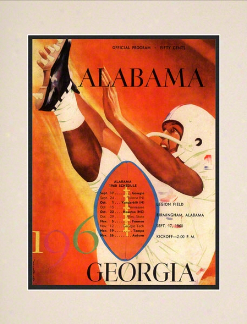 1960 Alabama Vs. Georgia 10.5x14 Mat5ed Historic Football Print