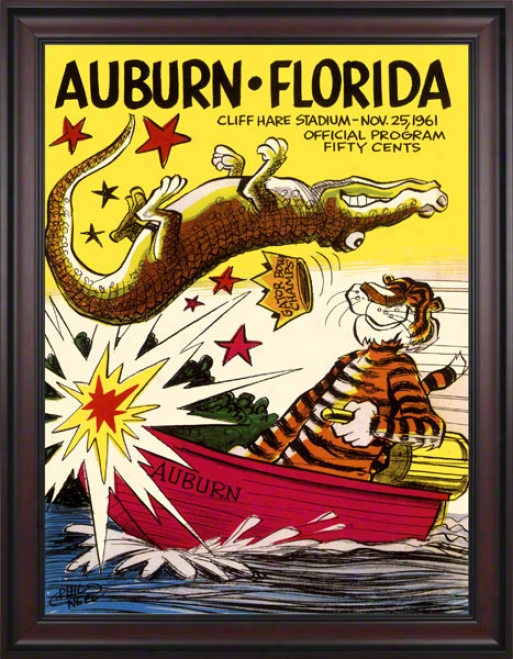 1961 Auburn Vs. Florida 36 X 48 Framed Canvas Historic Football Print