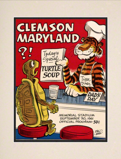 1961 Clemson Vs. Maryland 10.5x14 Matted Historic Football Print