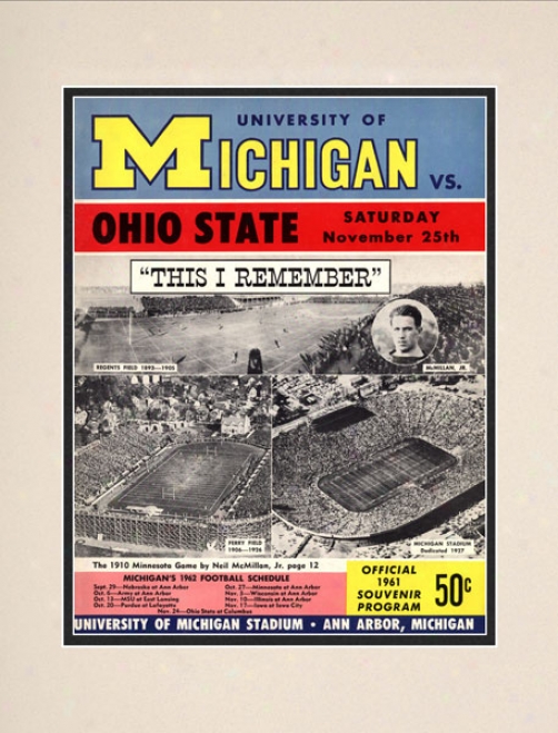 1961 Michigan Wolverines Vs. Ohio State Buckeyes 10.5x14 Matted Historic Footbll Print