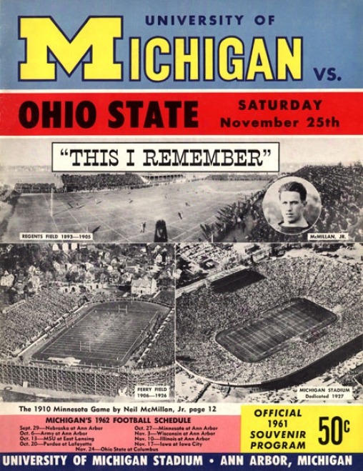 1961 Michigan Wolverines Vs. Ohio Condition Buckeyes 22 X 30 Canvas Historic Football Prknt