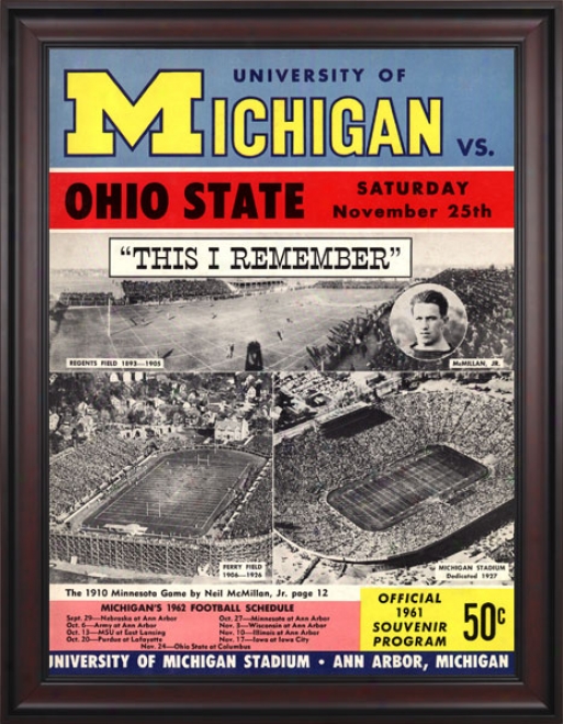 1961 Michigan Wolverines Vs. Ohio State Buckeyes 36 X 48 Framed Canvas Historic Fooyball Print