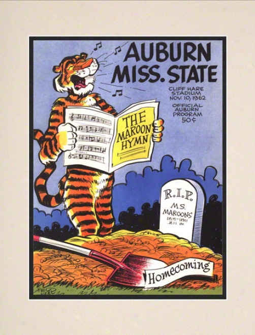 1962 Auburn Vs. Mississippi State 10.5x14 Matted Historic Foo5ball Print