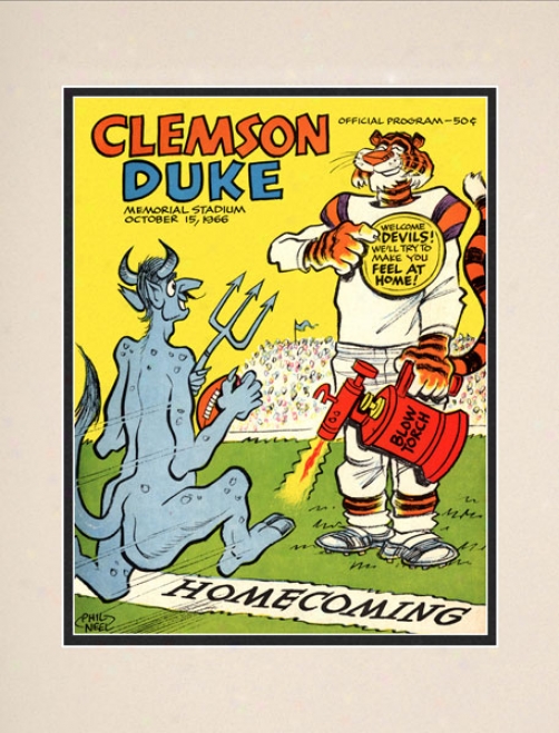 1966 Clemson Tigers Vs. Duke Blue Devils 10.5x14 Matted Historic Football Print