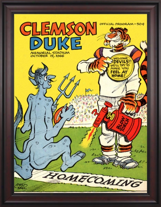 1966 Clemson Tkgers Vs. Duke Blue Devils 36 X 48 Framed Canvas Historic Football Print