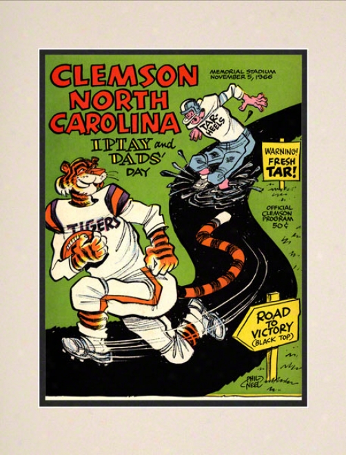 1966 Clemson Vs. Noth Carolina 10.5x14 Matted Historic Football Print