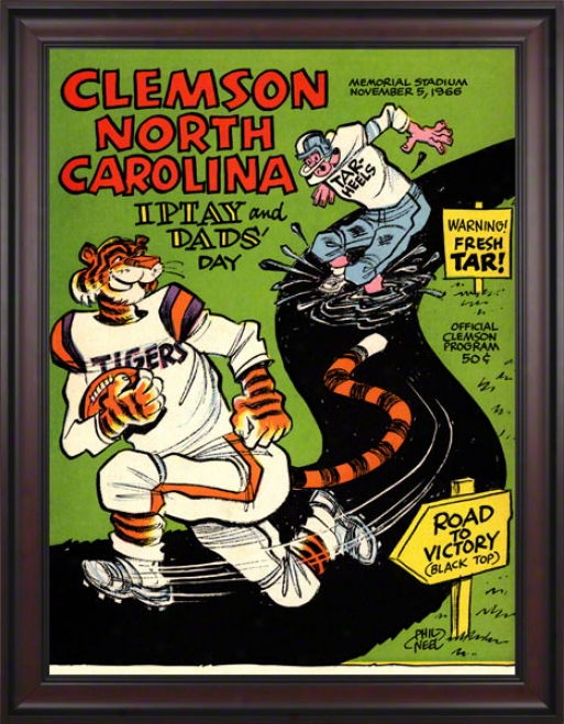 1966 Clemson Vs. Noth Carolina 36 X 48 Framed Canvas Historic Football Impress