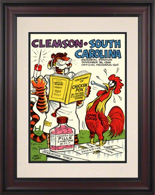 1966 Clemson Vs. South Carolina 10.5z14 Framed Historic Football Print