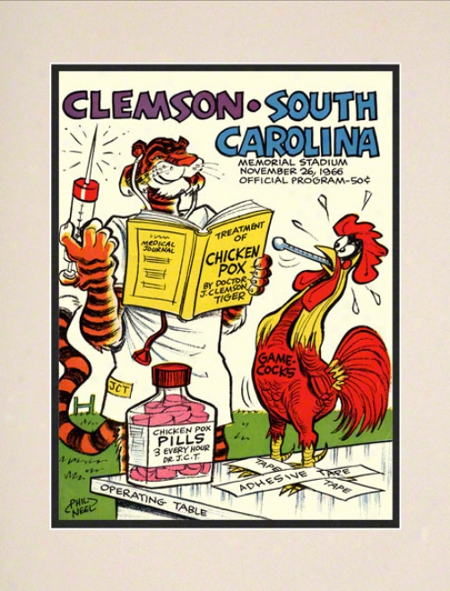 1966 Clemeon Vs. South Carolina 10.5x14 Matted Historic Football Print