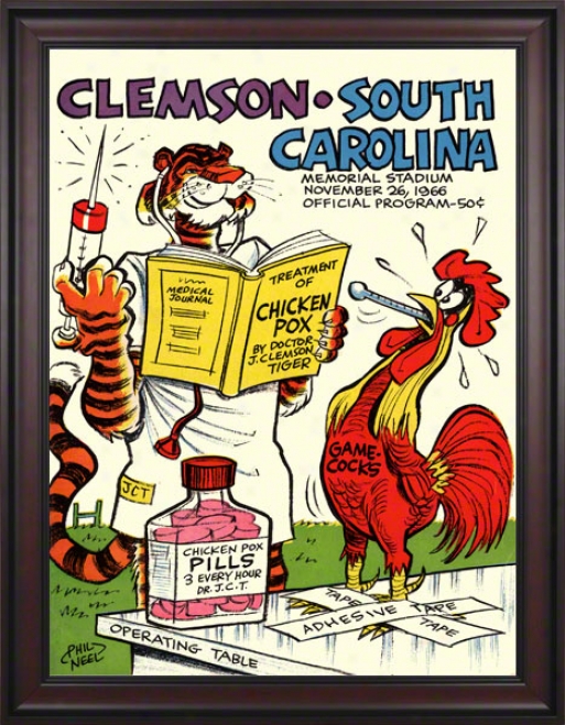 1966 Clemson Vs. South Carolina 36 X 48 Framed Canvas Historic Football Print