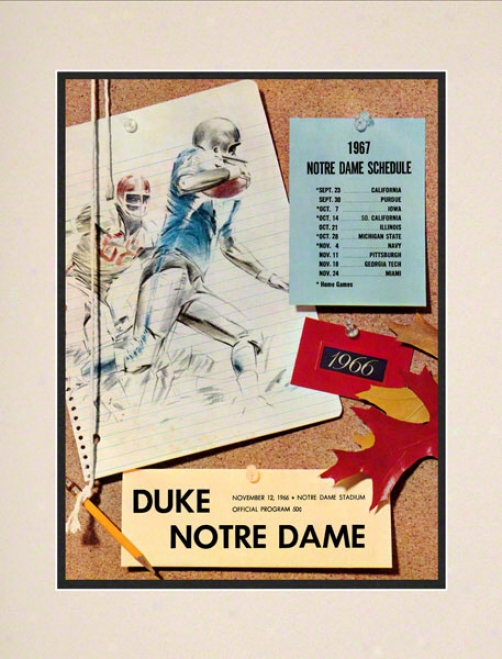 1966 Notre Dame Fighting Irish Vs Duke Blue Devila 10 1/2 X 14 Matted Historic Football Poster