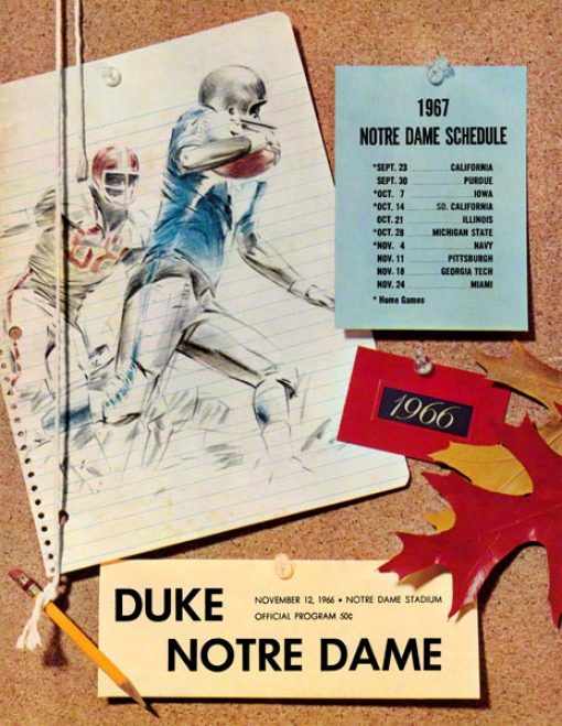 1966 Notre Dame Fighting Irish Vs Duke Blue Devils 36 X 48 Canvas Historic Football Poster