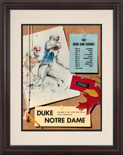 1966 Notrs Dame Fighting Irish Vs Duke Blue Devils 8.5 X 11 Framed Historic Football Poster