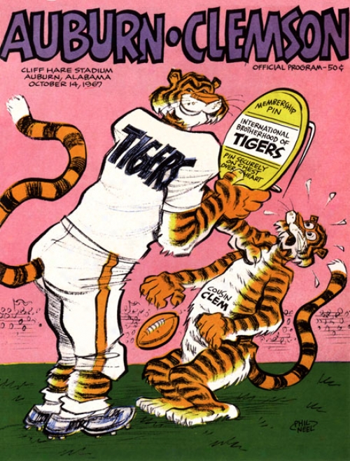 1967 Auburn Tigers Vs. Clemson Tigers 22 X 30 Canvas Historic Football Print