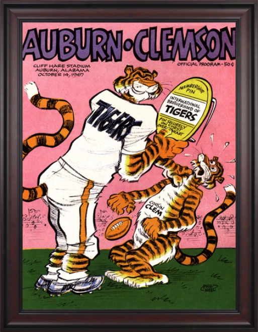 1967 Auburn Tigers Vs. Clemson Tigers 36 X 48 Framed Canvas Historci Football Print