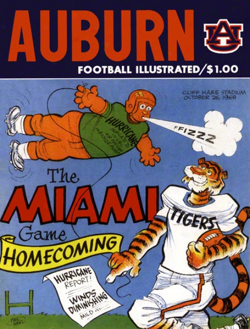 1968 Auburn Vs. Miami 36 X 48 Canvas Historic Football Print