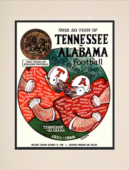 1968 Tenneese Vs Alabama 10 1/2 X 14 Matted Historic Football Poster