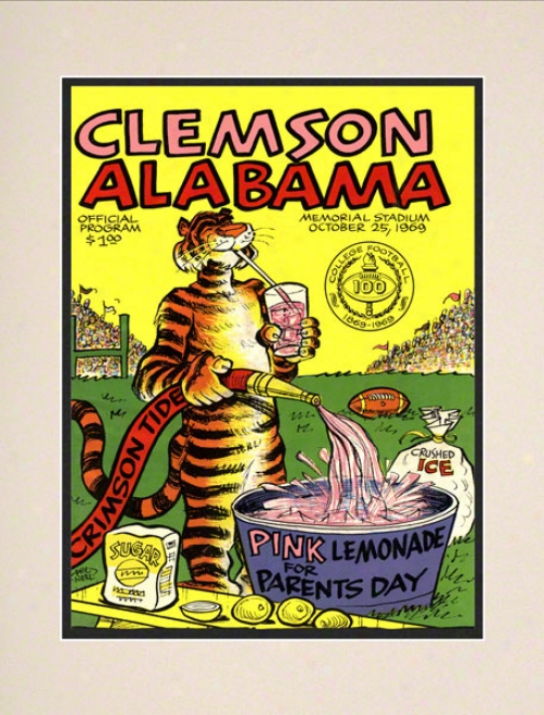 1969 Clemson Vs. Alabama 10.5x14 Matted Historic Football Print