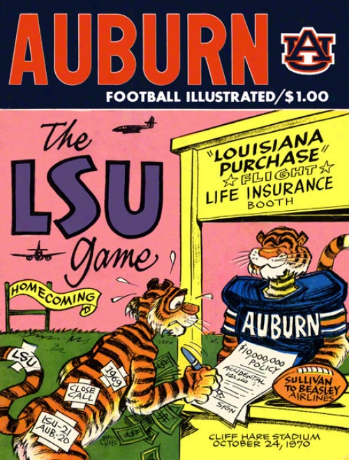 1970 Auburn Vs. Lsu 36 X 48 Canvas Historic Football Print