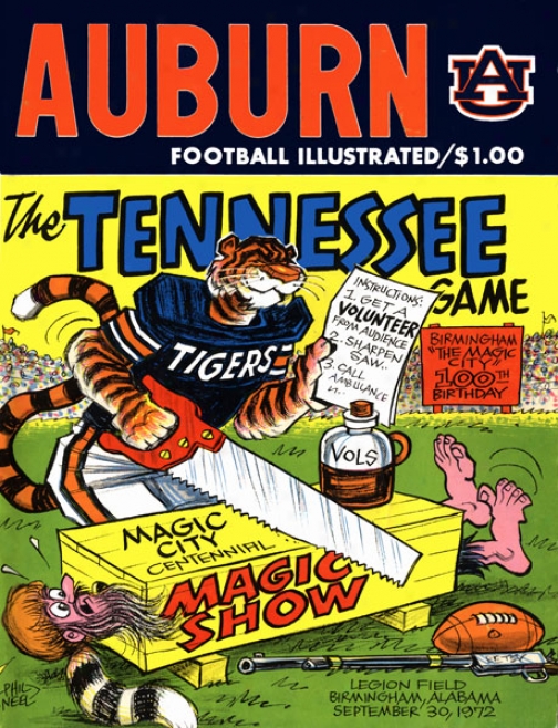 1972 Auburn Tigers Vs. Tennessee Volunteers 36 X 48 Canvas Historic Football Print