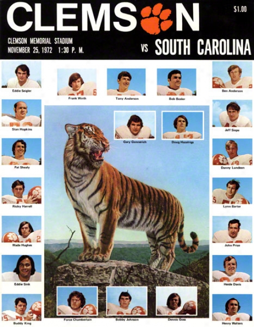 1972 Clemson Vs. South Carolina 22 X 30 Canvas Historic Football Print