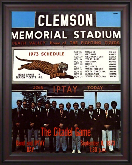 1973 Clemson Vs. Citadel 36 X 48 Framed Canvas Historic Football Print