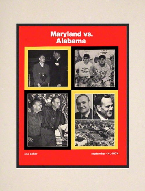 1974 Maryland Vs. Alabama 10.5x14 Matted Historic Football Print