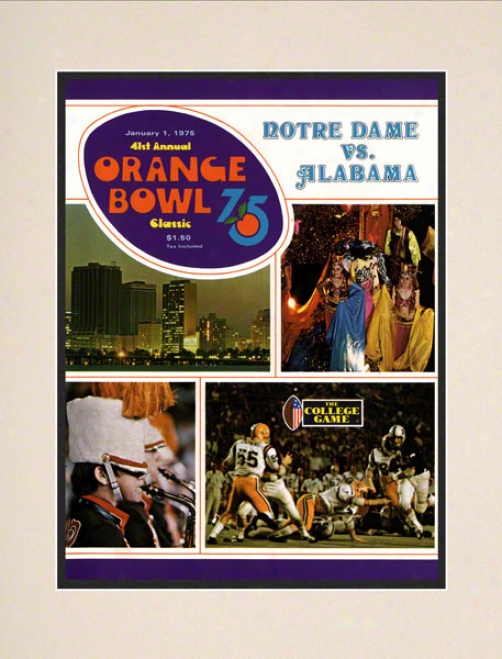 1975 Notre Dame Fighting Irish Vs Alabama Crimson Tide 10 1/2 X 14 Matted Historic Football Poster