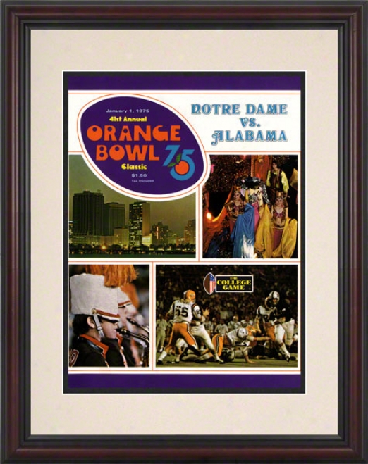 1975 Notre Mistress Fighting Irish Vs Alabama Crimson Current 8.5 X 11 Framed Historic Football Psoter