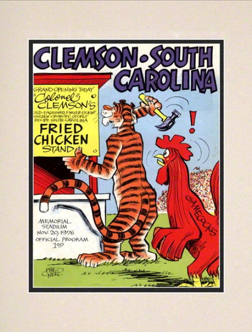 1976 Clemson Vs. South Carolina 10.5x14 Matted Historic Football Print