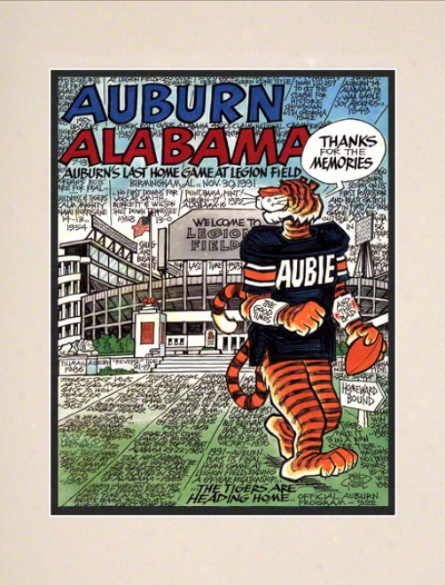 1991 Auburn Vs. Alabama 10.5x14 Matted Historic Football Print