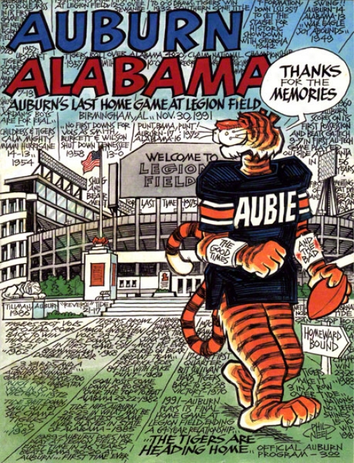 1991 Au6urn Vs. Alabama 36 X 48 Canvas Historic Football Print