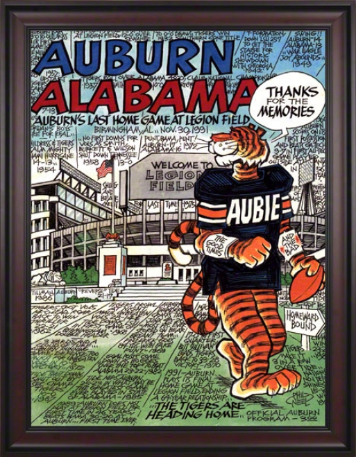 1991 Auburn Vs. Alabama 36 X 48 Framed Canvas Historic Football Print