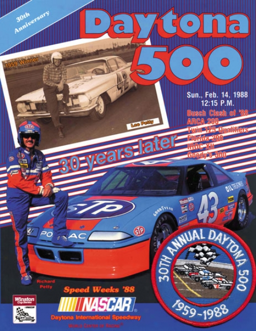 30th Annual 1988 Daytona 500 Canvas 22 X 30 Program Print