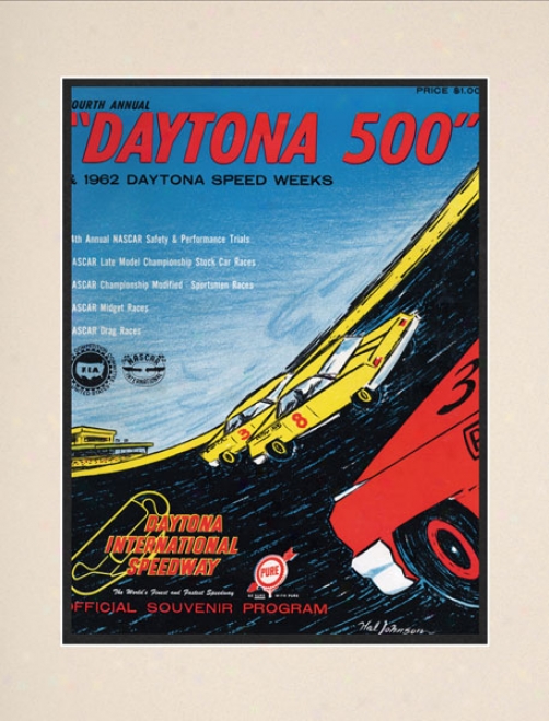 4th Anhual 1962 Daytona 500 Matted 10.5 X 14 Program Print