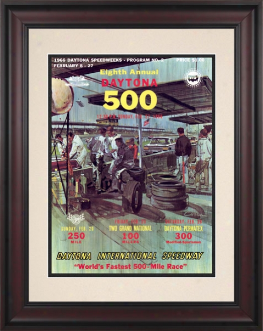 8th Annual 1966 Daytonaa 500 Framed 10.5 X 14 Program Print