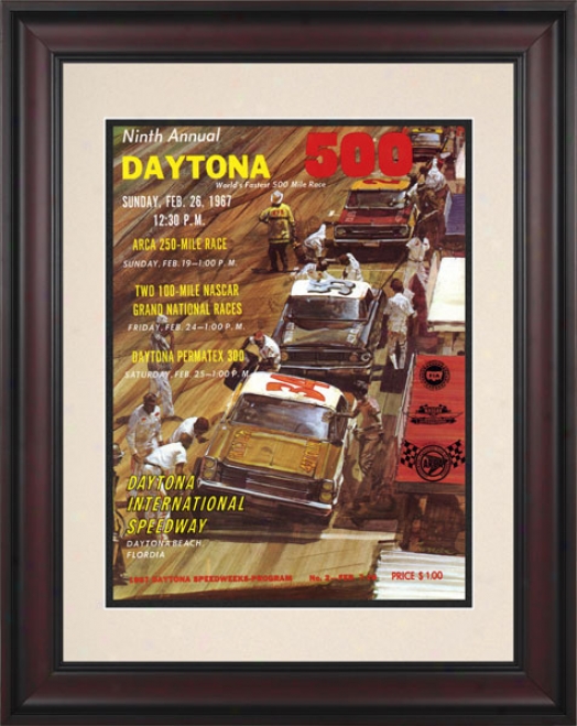 9th Annual 1967 Daytona 500 Framed 10.5 X 14 Program Print