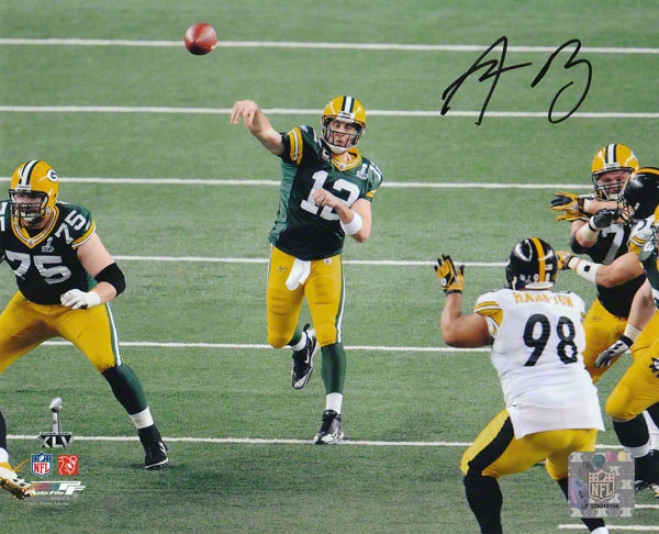 Aaron Rodgers Autographed Photograph  Details: Green Bay Packers, Sb Xlv Sur~ly, 8x10