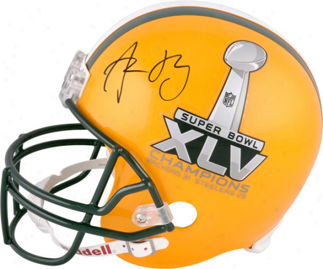 Aaron Rodgers Autographed Replica Helmet  Details: Green Bay Packers, Super Bowl Xlv Champions Logo, Half And Half