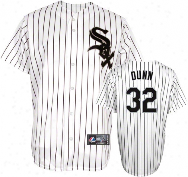 Adam Dunn Jersey: Adult Majestic Home White Pinistripe Replica #32 Chicago White Sox Jersey