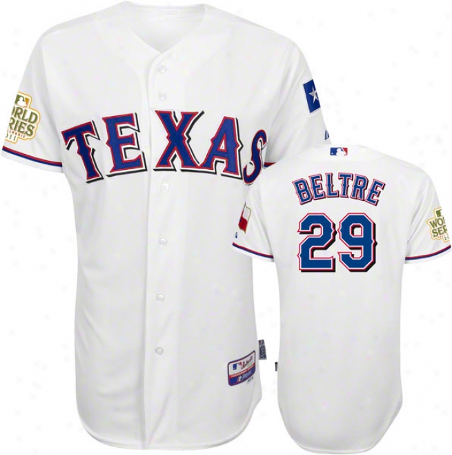 Adrian Beltre Jersey: Texas Rangers #29 Home White Genuine Cool Base␞ Jersey With 2011 World Succession Participant Patch