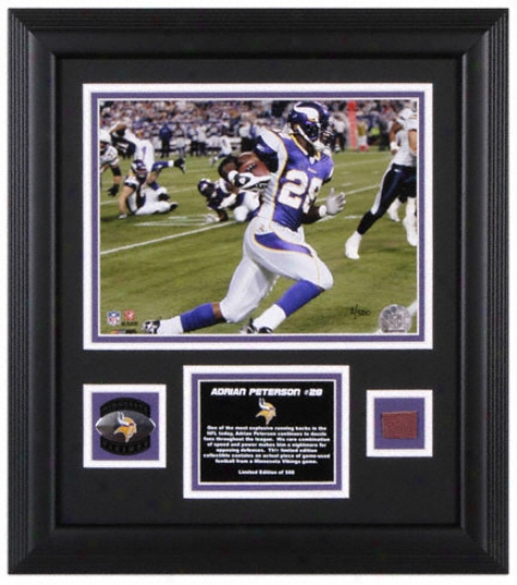 Adrian Peterson Minnesota Vikings Framed 8x10 Photograph With Game Used Football, Medallion And Plate