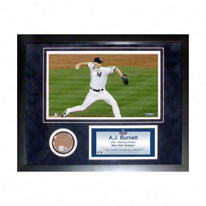 A.j. Burnett New York Yankees 11x14 Framed Collage With Game Used Dirt, Photo & Namellate