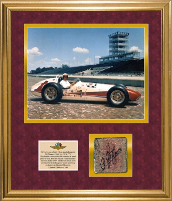 A.j. Foyt Framed 11x14 Photograph With Autographed Piece Of Brick From Indianapolis Speedway