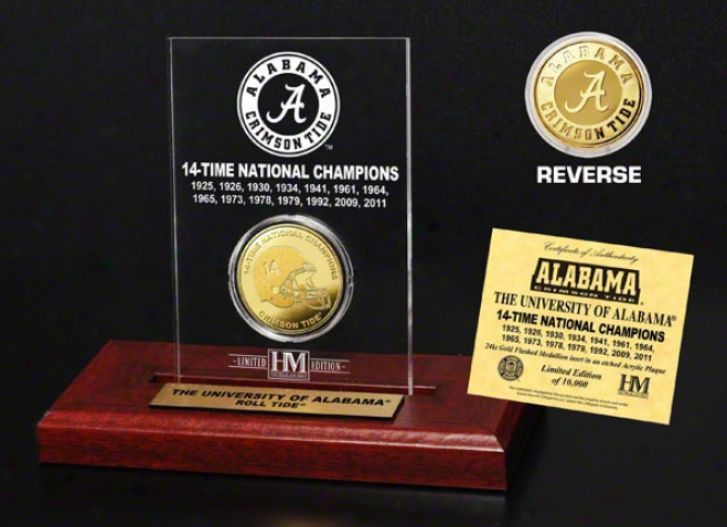 Alabama Crimson Tife 14-time National Champions Commemoratige Gold Coin In Etched Acrylic Display