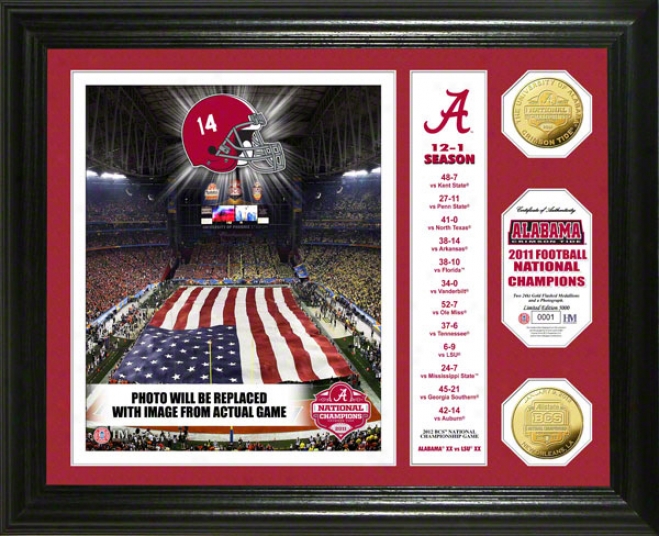 Alabama Crimson Tide 2011 Bcs National Champione Gold Coin Bannner Photo Mint