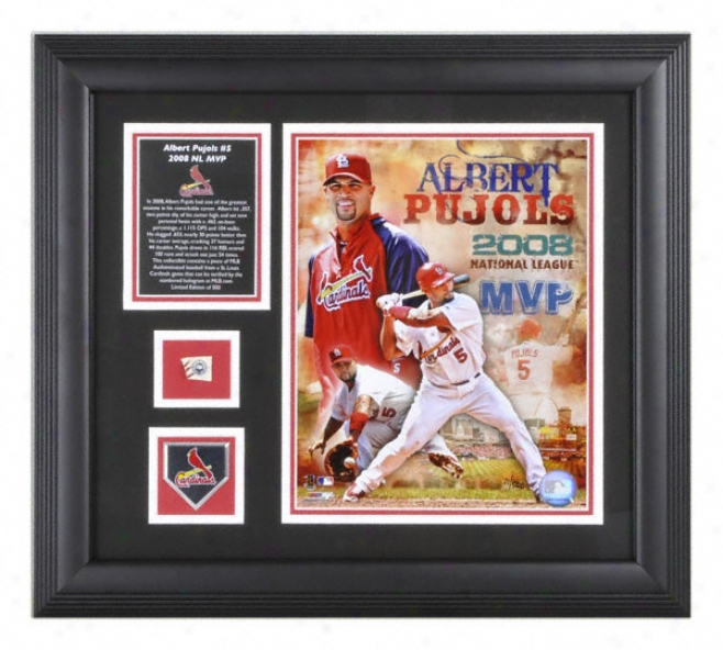 Albert Pujols 2008 Nl Mvp Framed 8x10 Photograph With Baseball Piece, Descriptive Plate And Team Medallion