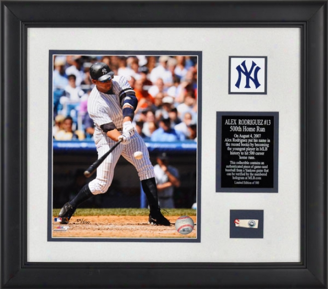 Alex Rodriguez New York Yankees - 500th Hr - Framed 8x10 Photograph Through  Game Used Baseball Piece And Descriptive Plate