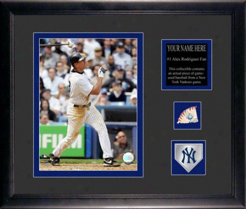 Alex Rodriguez New York Yankees Framed 6x8 Photograph With Personalized Plate, Game Used Baseball Piece And Team Medallion